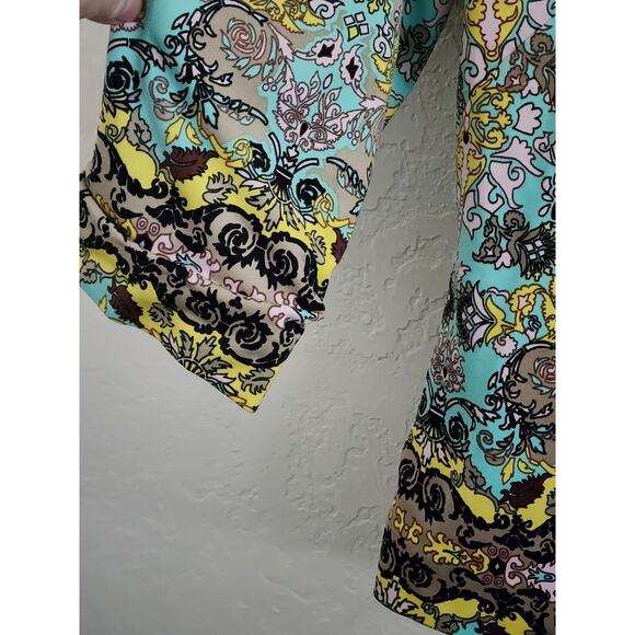 TOP-JACKET-JOAN RIVERS-Blue Yellow Green-3/4 Length Sleeves-Size X-SMALL - Picture 7 of 16